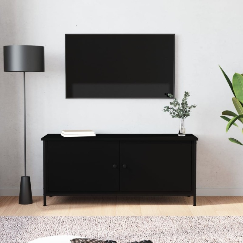 Meuble TV avec portes noir 102x35x45 cm bois d'ingénierie Meuble TV avec portes noir 102x35x45 cm bois d'ingénierie
