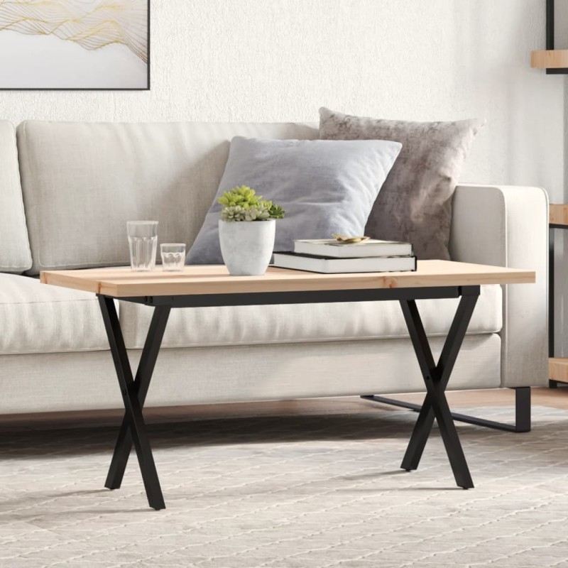 Table basse cadre en X 90x40x45,5cm bois de pin massif et acier Table basse cadre en X 90x40x45,5cm bois de pin massif et acier