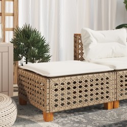 Tabouret de jardin et coussin beige 63,5x56x32cm résine tressée 