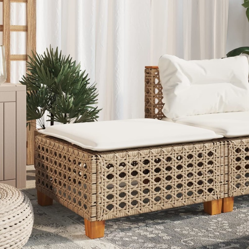 Tabouret de jardin et coussin beige 63,5x56x32cm résine tressée 