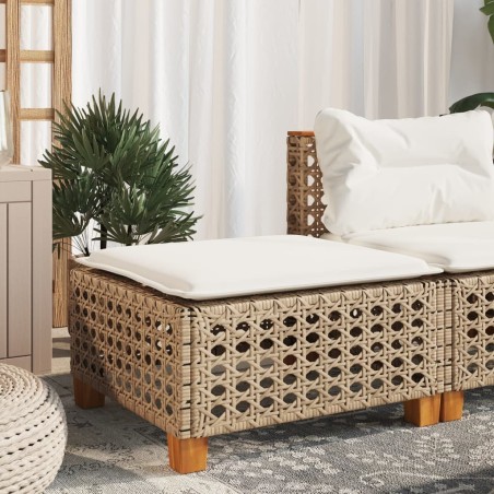 Tabouret de jardin et coussin beige 63,5x56x32cm résine tressée 