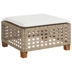 Tabouret de jardin et coussin beige 63,5x56x32cm résine tressée 