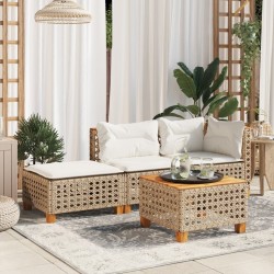 Tabouret de jardin et coussin beige 63,5x56x32cm résine tressée 