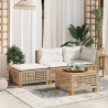 Tabouret de jardin et coussin beige 63,5x56x32cm résine tressée 