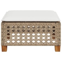 Tabouret de jardin et coussin beige 63,5x56x32cm résine tressée 