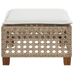 Tabouret de jardin et coussin beige 63,5x56x32cm résine tressée 