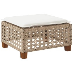 Tabouret de jardin et coussin beige 63,5x56x32cm résine tressée 