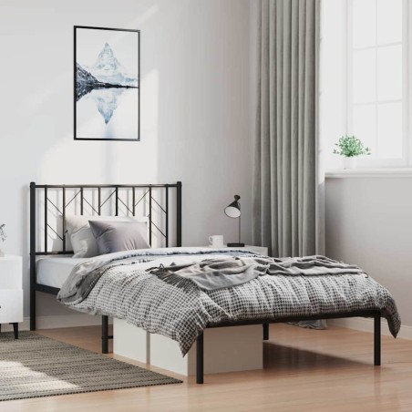 Cadre de lit métal sans matelas avec tête de lit noir 100x200cm 