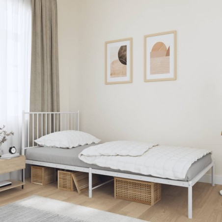 Cadre de lit métal sans matelas et tête de lit blanc 107x203 cm 