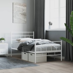 Cadre de lit métal sans matelas et pied de lit blanc 107x203 cm 