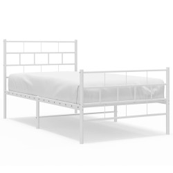 Cadre de lit métal sans matelas et pied de lit blanc 107x203 cm 