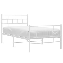 Cadre de lit métal sans matelas et pied de lit blanc 107x203 cm 