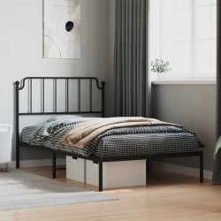 Cadre de lit métal sans matelas avec tête de lit noir 107x203cm 