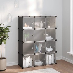 Cubes de rangement 12 pcs avec portes noir PP 