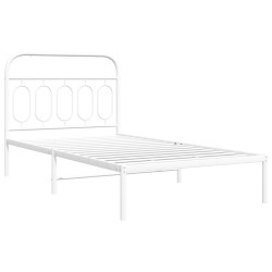 Cadre de lit métal sans matelas et tête de lit blanc 107x203 cm 