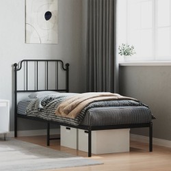 Cadre de lit métal sans matelas avec tête de lit noir 80x200 cm 