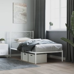 Cadre de lit métal sans matelas et tête de lit blanc 107x203 cm 