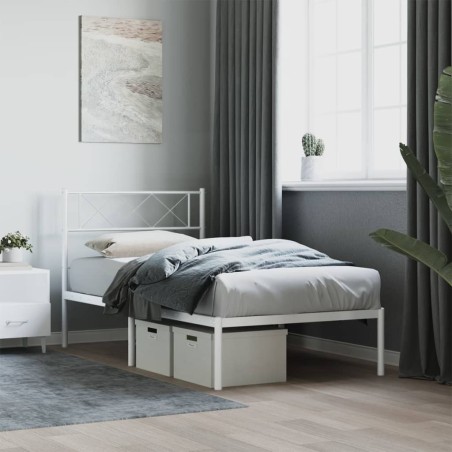 Cadre de lit métal sans matelas et tête de lit blanc 107x203 cm 