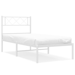Cadre de lit métal sans matelas et tête de lit blanc 107x203 cm 