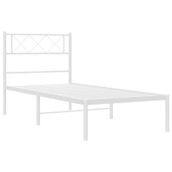 Cadre de lit métal sans matelas et tête de lit blanc 107x203 cm 