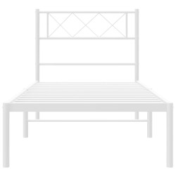 Cadre de lit métal sans matelas et tête de lit blanc 107x203 cm 