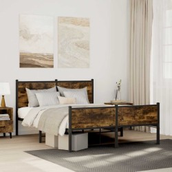 Cadre de lit en métal sans matelas chêne fumé 137x190 cm 