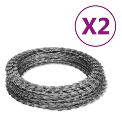 Fils barbelés hélicoïdaux rouleaux 2 pcs acier galvanisé 100 m 