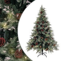 Sapin de Noël pré-éclairé pommes de pin vert blanc 150cm PVC PE 