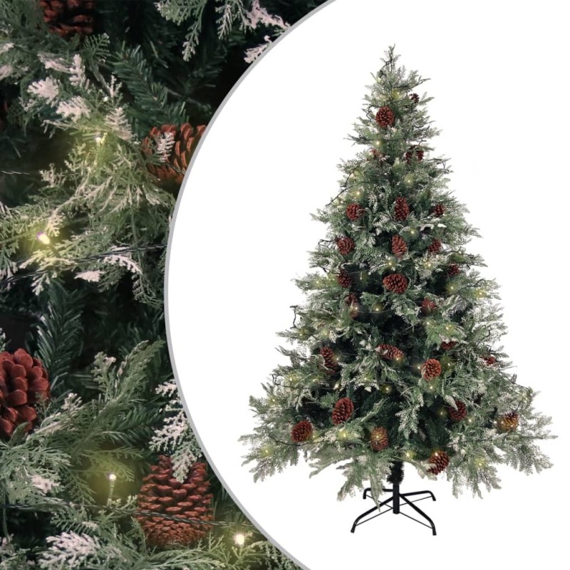 Sapin de Noël pré-éclairé pommes de pin vert blanc 150cm PVC PE 