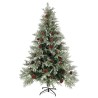 Sapin de Noël pré-éclairé pommes de pin vert blanc 150cm PVC PE 