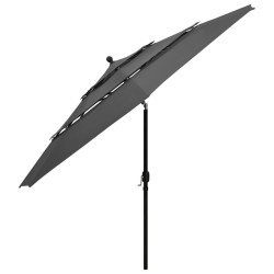 Parasol de jardin à 3 niveaux avec mât en aluminium anthracite 