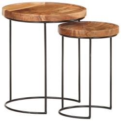 Ensemble de table basse 2 pcs bois d'acacia massif et acier 