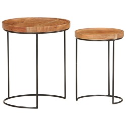 Ensemble de table basse 2 pcs bois d'acacia massif et acier 