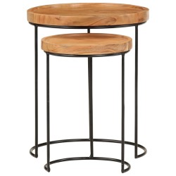 Ensemble de table basse 2 pcs bois d'acacia massif et acier 