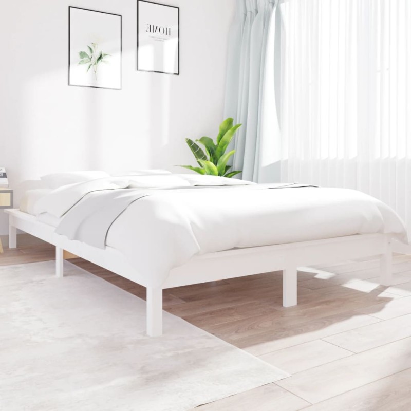 Cadre de lit sans matelas blanc bois massif 