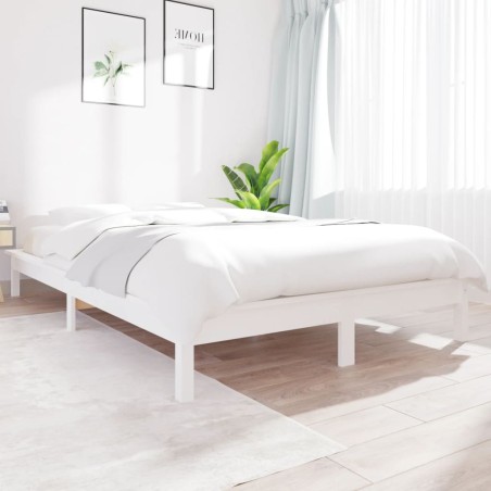 Cadre de lit sans matelas blanc bois massif 