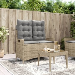 Banc inclinable de jardin avec coussins beige résine tressée 
