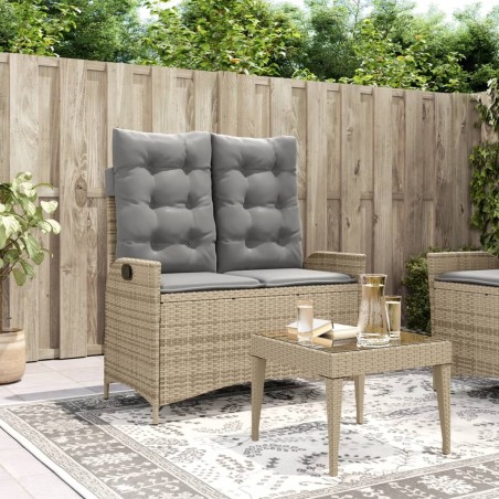 Banc inclinable de jardin avec coussins beige résine tressée 