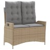 Banc inclinable de jardin avec coussins beige résine tressée 