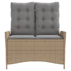 Banc inclinable de jardin avec coussins beige résine tressée 