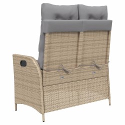 Banc inclinable de jardin avec coussins beige résine tressée 