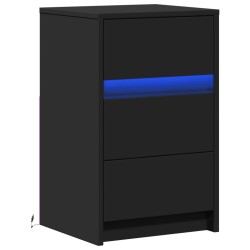 Armoire de chevet avec lumières LED noir bois d'ingénierie 