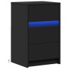 Armoire de chevet avec lumières LED noir bois d'ingénierie 