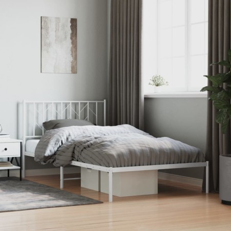 Cadre de lit métal sans matelas et tête de lit blanc 107x203 cm 