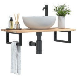 Étagère de vasque murale acier et bois massif d'acacia 