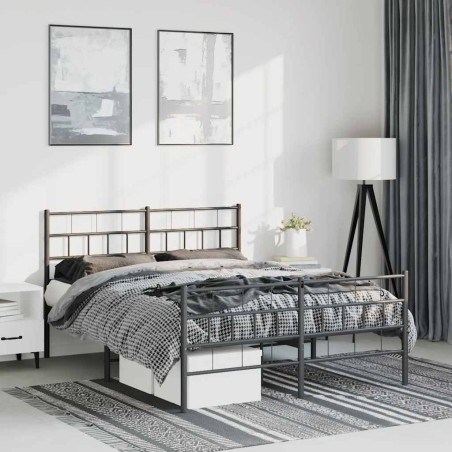 Cadre de lit métal sans matelas avec pied de lit noir 135x190cm 