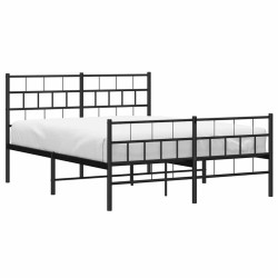 Cadre de lit métal sans matelas avec pied de lit noir 135x190cm 