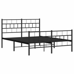 Cadre de lit métal sans matelas avec pied de lit noir 135x190cm 