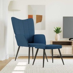 Chaise de relaxation avec tabouret Bleu Tissu 