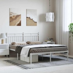 Cadre de lit métal sans matelas et tête de lit blanc 150x200 cm 